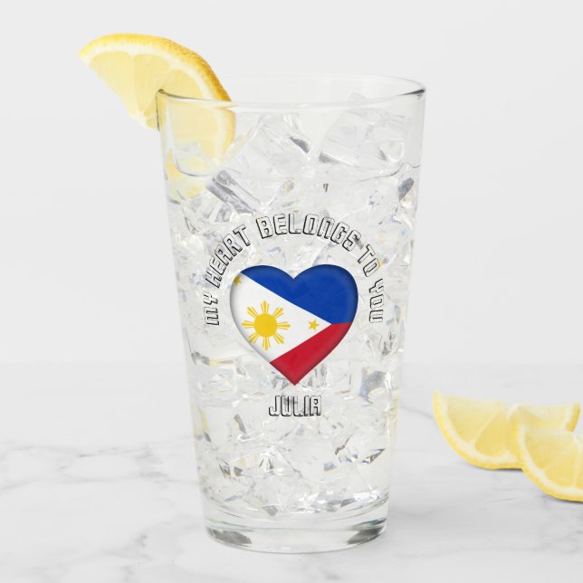 Verre Texte personnalisé Coeur du drapeau des Philippine (Devant glace)