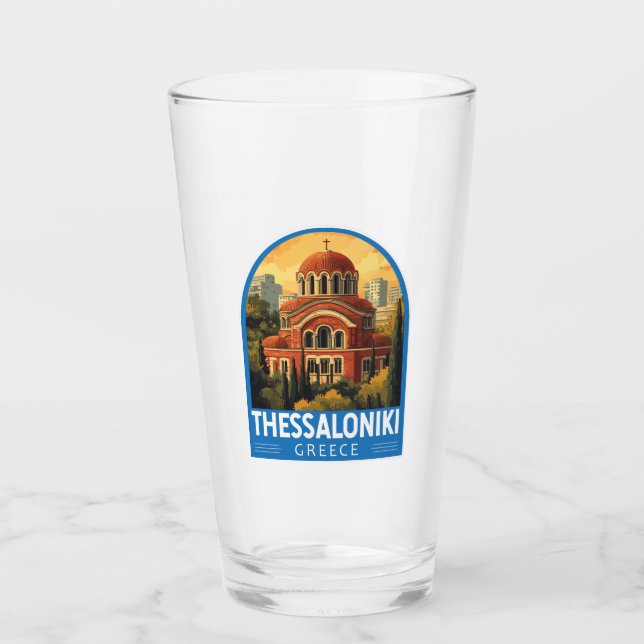 Verre Thessalonique Grèce Agios Pavlos Travel Art Retro (Devant)