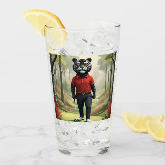 Verre Tiger Jouant Au Golf Dans Les Bois, (Devant glace)