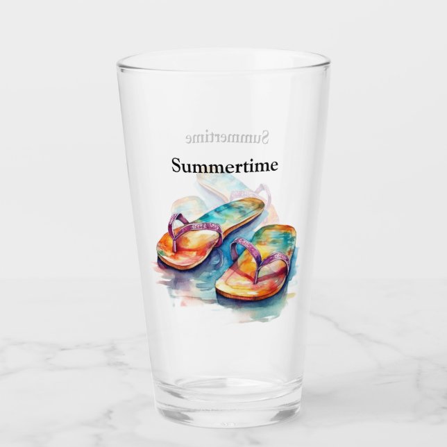 Verre tongs colorés aquarelle personnalisable (Devant)