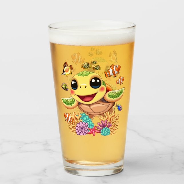 Verre Tortue de mer Bébé heureux et mignonne personnage (Devant (rempli))