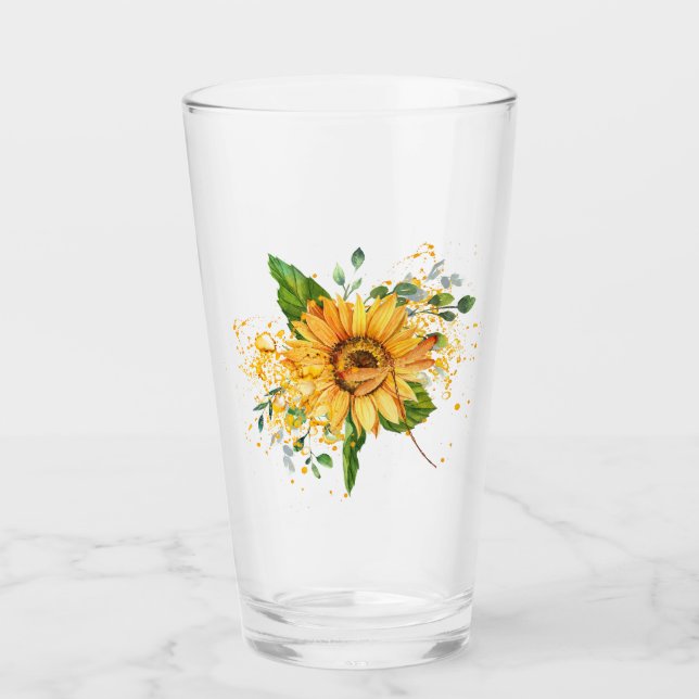 Verre Tournesol et libellule éclaboussure automne  (Devant)