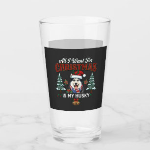 Verre Tout ce que Noël veut est un chien husky avec un c