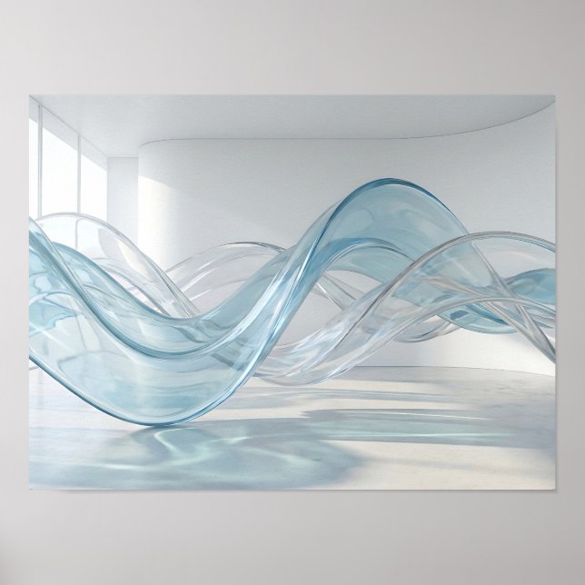 Verre transparent bleu Vagues Art mural abstrait (Devant)