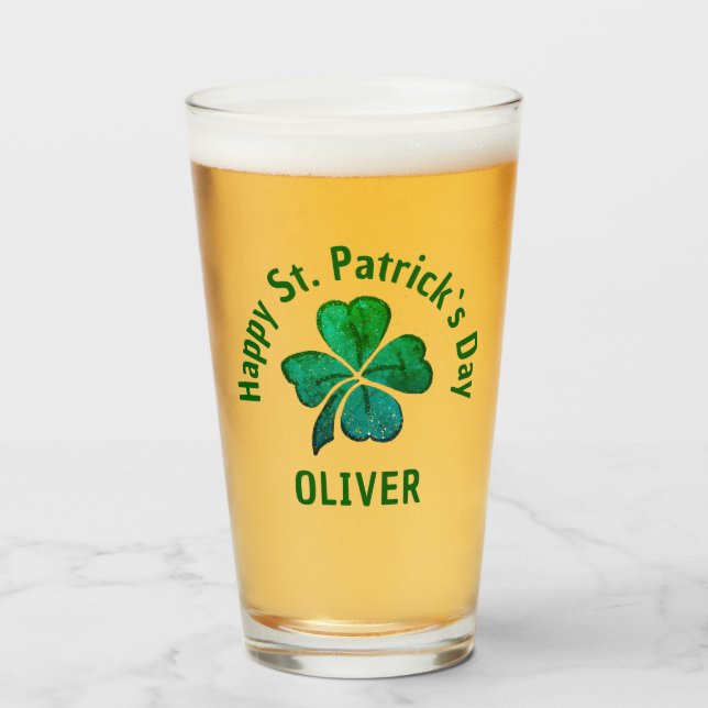 Verre Trèfle Vert Shamrock St. Patrick`s Day  (Devant (rempli))