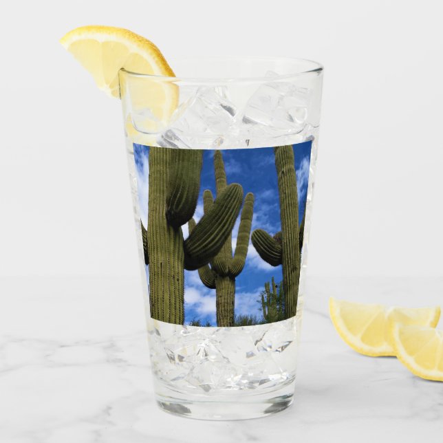 Verre Trio de cactus de Saguaro/ciel bleu et (Devant glace)