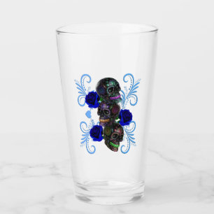 Verre Triple Jour Noir Des Crânes Morts Roses Bleus