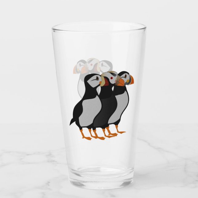 Verre Trois adorables Puffin debout ensemble Carton (Devant)