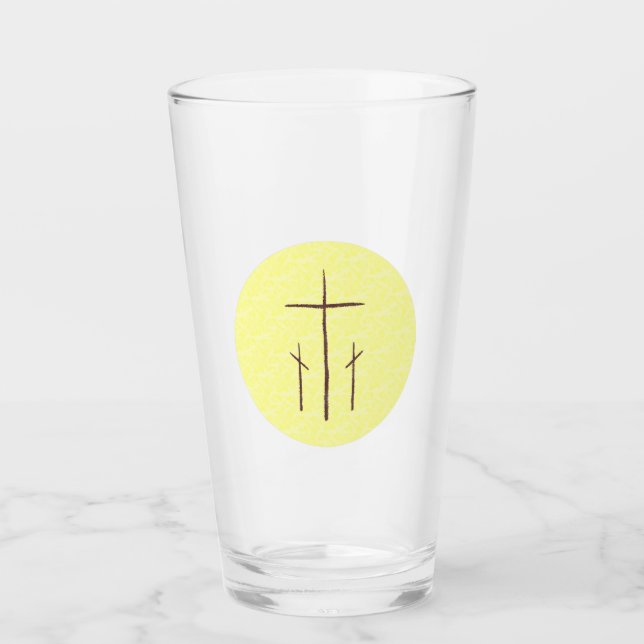 Verre Trois croix sur le Calvaire jaune buvant (Devant)