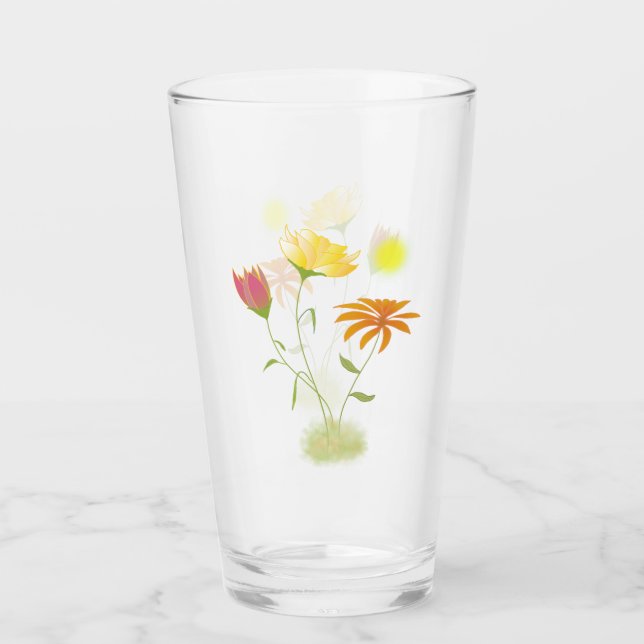 Verre Trois fleurs au soleil - transparentes. (Devant)