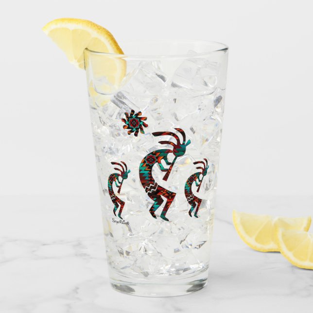 Verre Trois Kokopelli Jouant La Flûte (Devant glace)