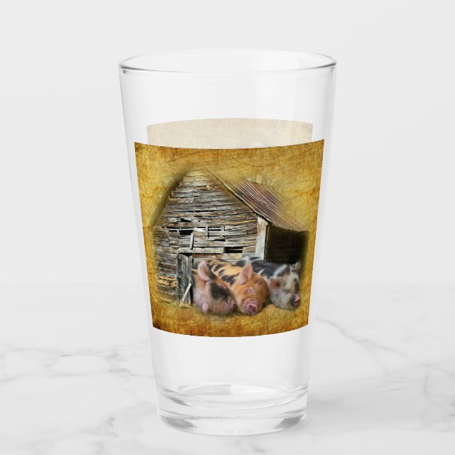 Verre Trois Petits Cochons À La Grange Rustique Snoozing (Devant)