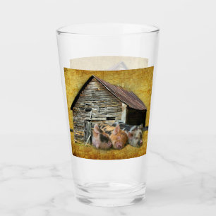 Verre Trois petits cochons dormant dans la grange rustiq