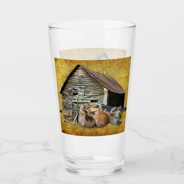 Verre Trois petits cochons dormant dans la grange rustiq (Devant)