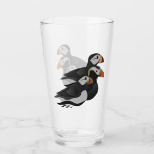 Verre Trois Puffins Adorablement Friendly Baignade Carto