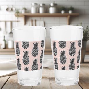 Verre Tropical Grey & Pink Ananas Motif sans couture
