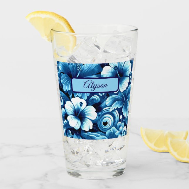Verre Tropical Hawaiian Flowers Hibiscus Personalized (Devant glace)