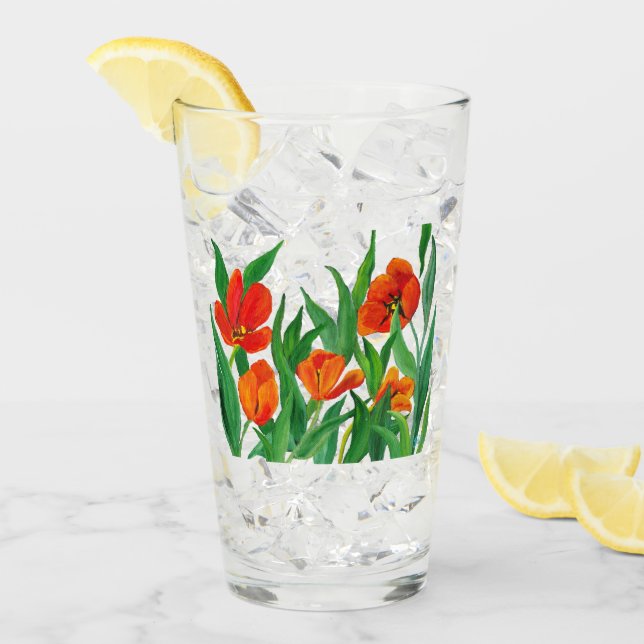 Verre Tulipes rouges/orange (Devant glace)
