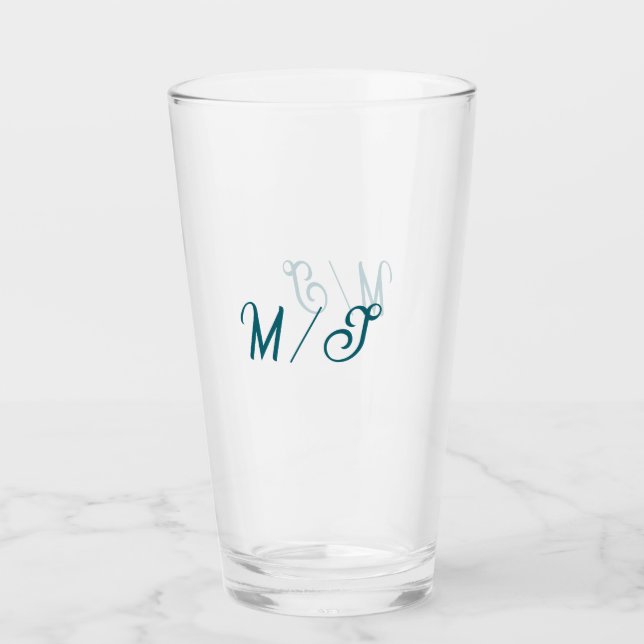 Verre Turquoise monogramme nom de couple de mariage simp (Devant)