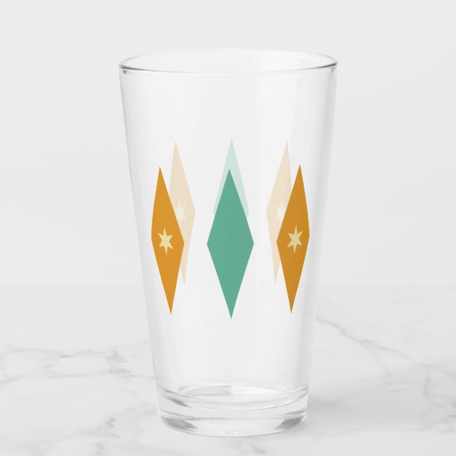 Verre Turquoise Orange Crème Étoiles & Diamants Midcentu (Devant)