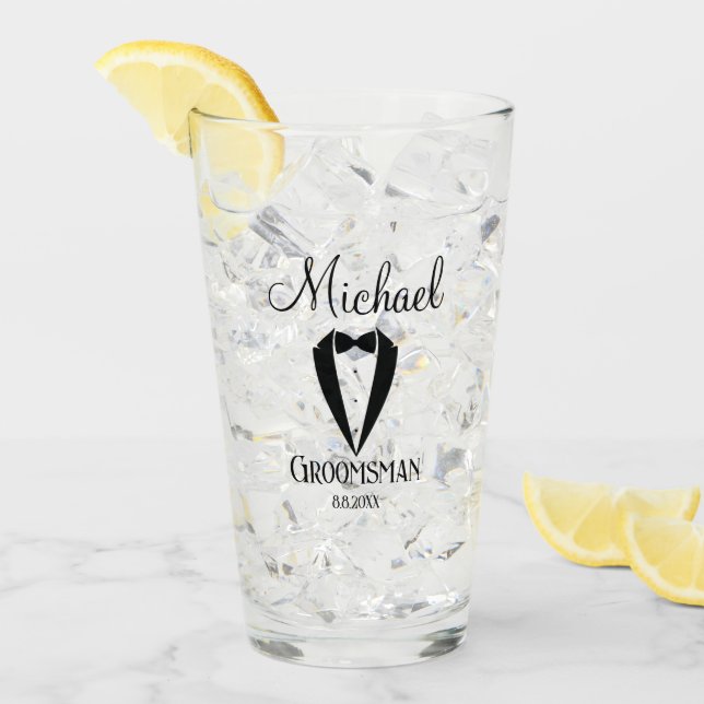 Verre tuxedo amusant avec bow groomsman personnalisé ten (Devant glace)
