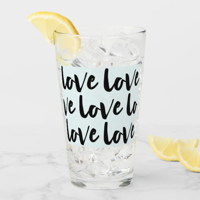 Verre Typographie d'amour branchée sur Pastel Blue (Devant glace)