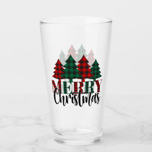 Verre Typographie Joyeux Noël avec des sapins de Noël