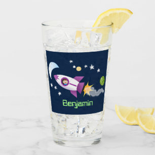 Verre Un adorable vaisseau-fusée dans l'espace dessin an