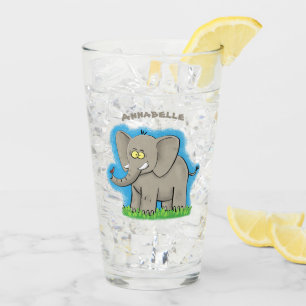 Verre Un joli éléphant drôle avec un oiseau sur le tronc