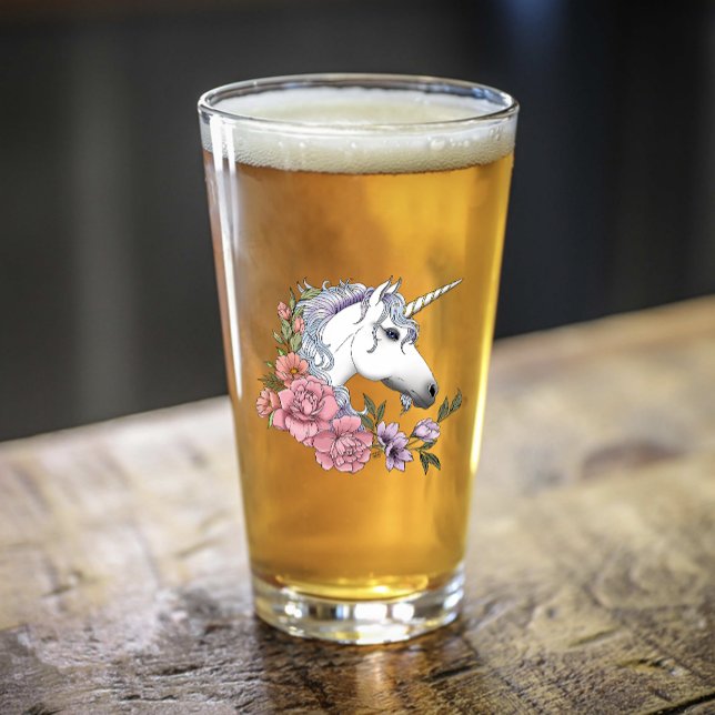 Verre Unicorn blanc et Flowers (Créateur téléchargé)