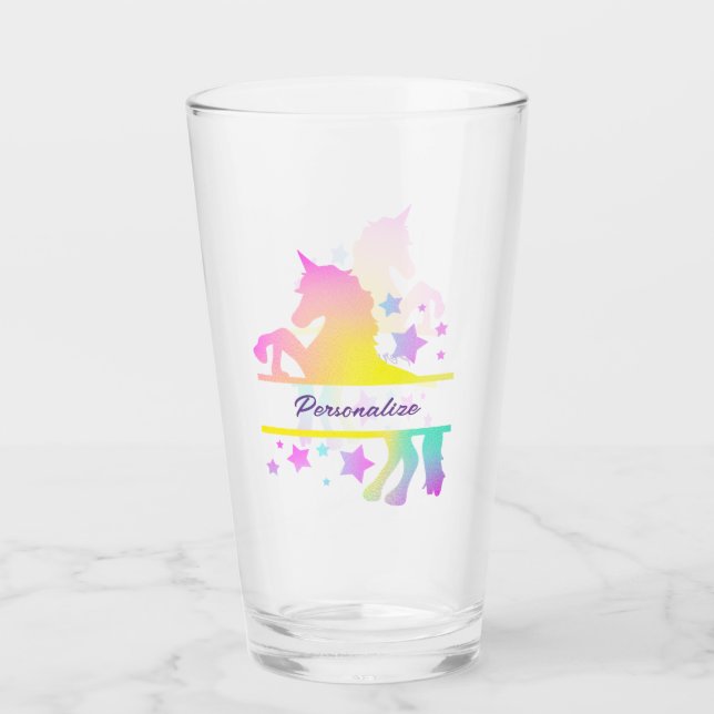 Verre Unicorn Rainbow Colours Stars Personnalisés (Devant)