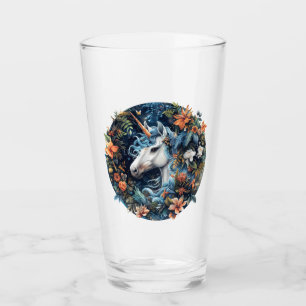 Verre Unicorne et fleurs design imaginaire