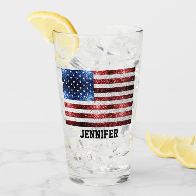 Verre USA flag rouge blanc bleu étincelles bling Nom per (Devant glace)