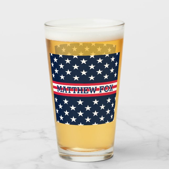 Verre USA Stars Stripes Script Monogramme Éblouissant (Devant (rempli))