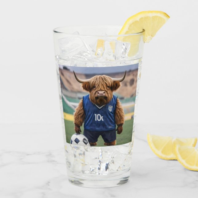 Verre Vache Amusante Des Highlands, Vêtue Pour Le Footba (Dos glace)