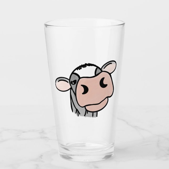 Verre vache de dessin animé noir blanc rose baiser gris  (Devant)