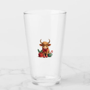 Verre Vache des Highlands de Noël vintage avec cadeau à