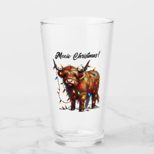 Verre Vache moie Noël Highland Tangée dans les lumières