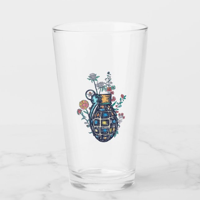 Verre Vase de grenade à main de fleurs (Devant)