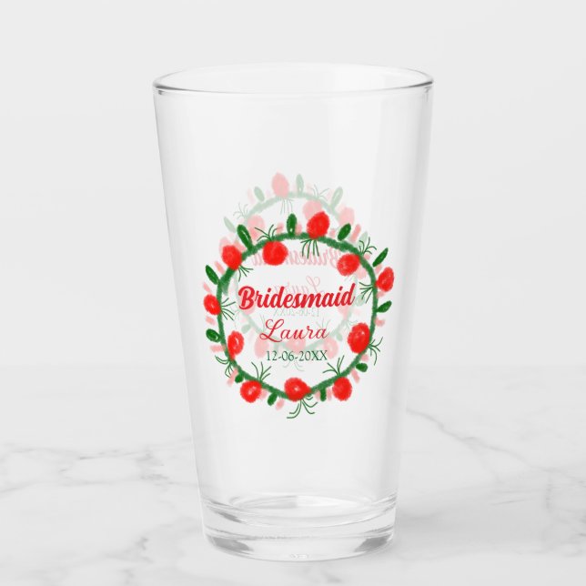 Verre vert rouge fil cir ajouter nom bridesmaid année ca (Devant)
