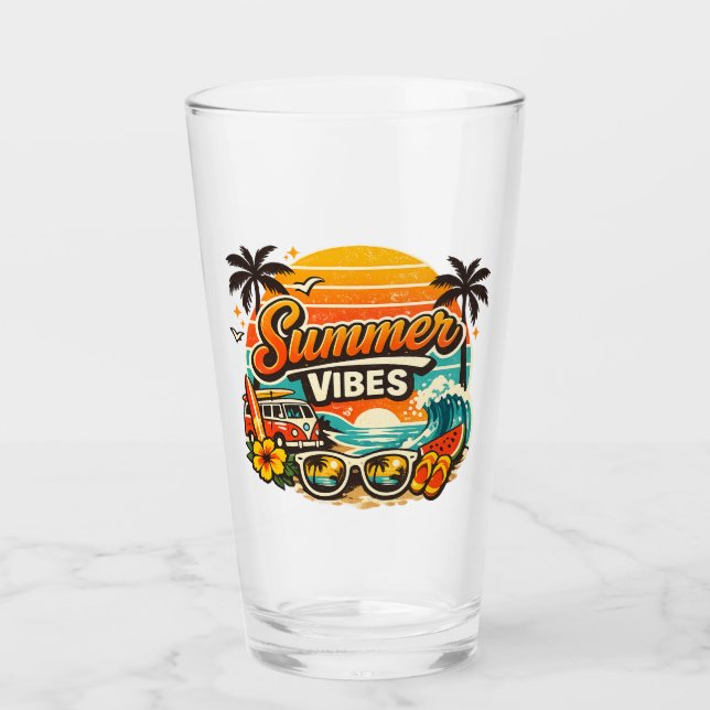 Verre Vibes d'été Rétro Coucher de soleil sur la plage  (Devant)