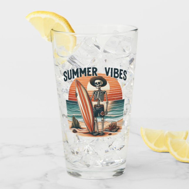 Verre Vibes d'été Skeleton Surfer Sunset Beach Design (Devant glace)