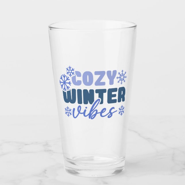 Verre Vibes d'hiver confortables - Typographie du flocon (Devant)