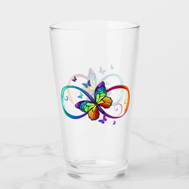 Verre Vibrant infinity with rainbow butterfly on black (Devant)