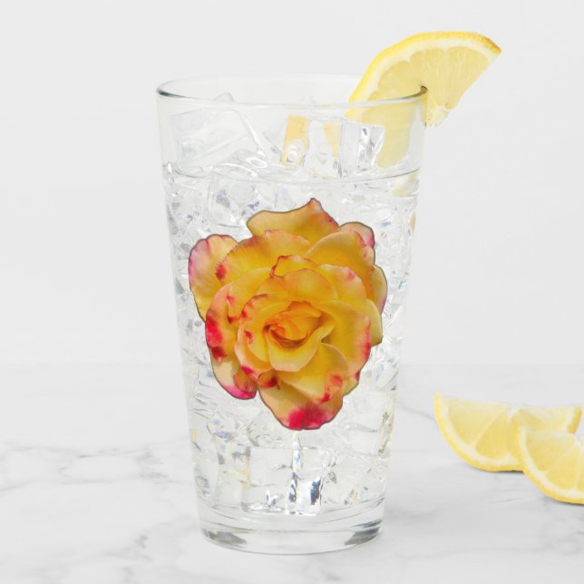 Verre Vibrant Yellow and Pink Rose Drinking Glass (Dos glace)