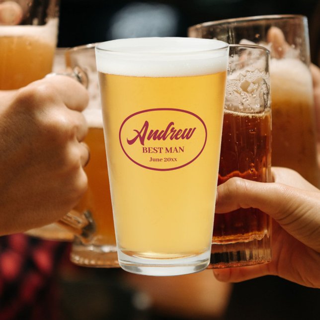 Verre Vin Rouge Stylisé Nom Mariage Best Man (In Situ)