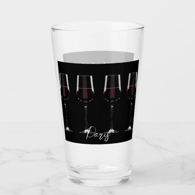 Verre Vins avec vin rouge sur noir (Devant)