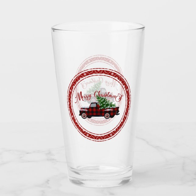 Verre Vintage Camion Rouge Joyeux Noël ! (Devant)
