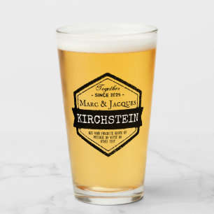 Verre Vintage Hexagon Anniversaire Logo Ruban Vos Noms