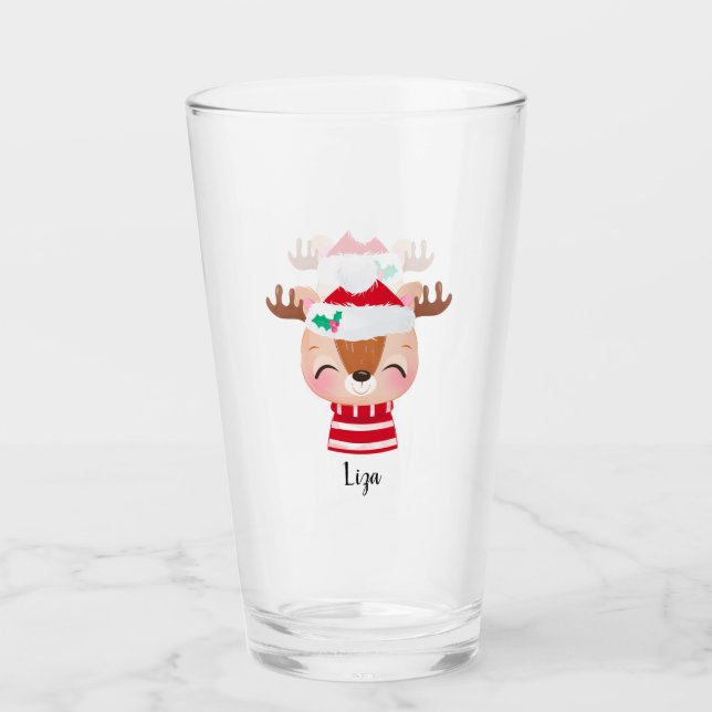 Verre Visage de rennes souriants de Noël (Devant)